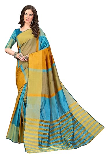 Womens Chanderi Saree With Blouse Piece (c-jari1004_Multicolored)
