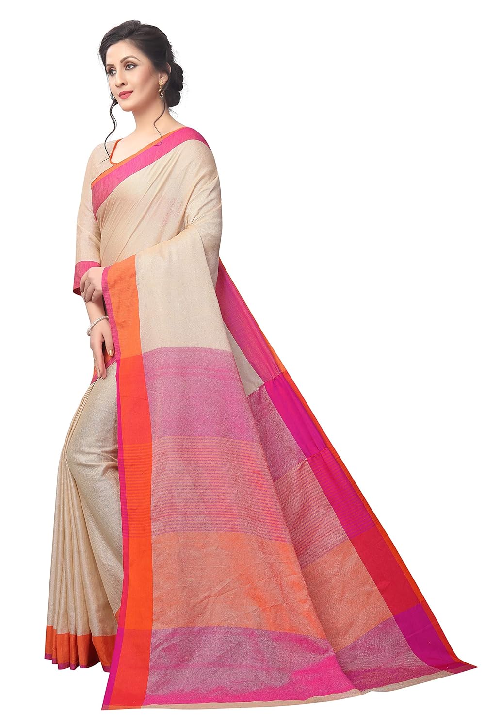 perfectblue women's linen saree with blouse piece (linenmvrvariation)