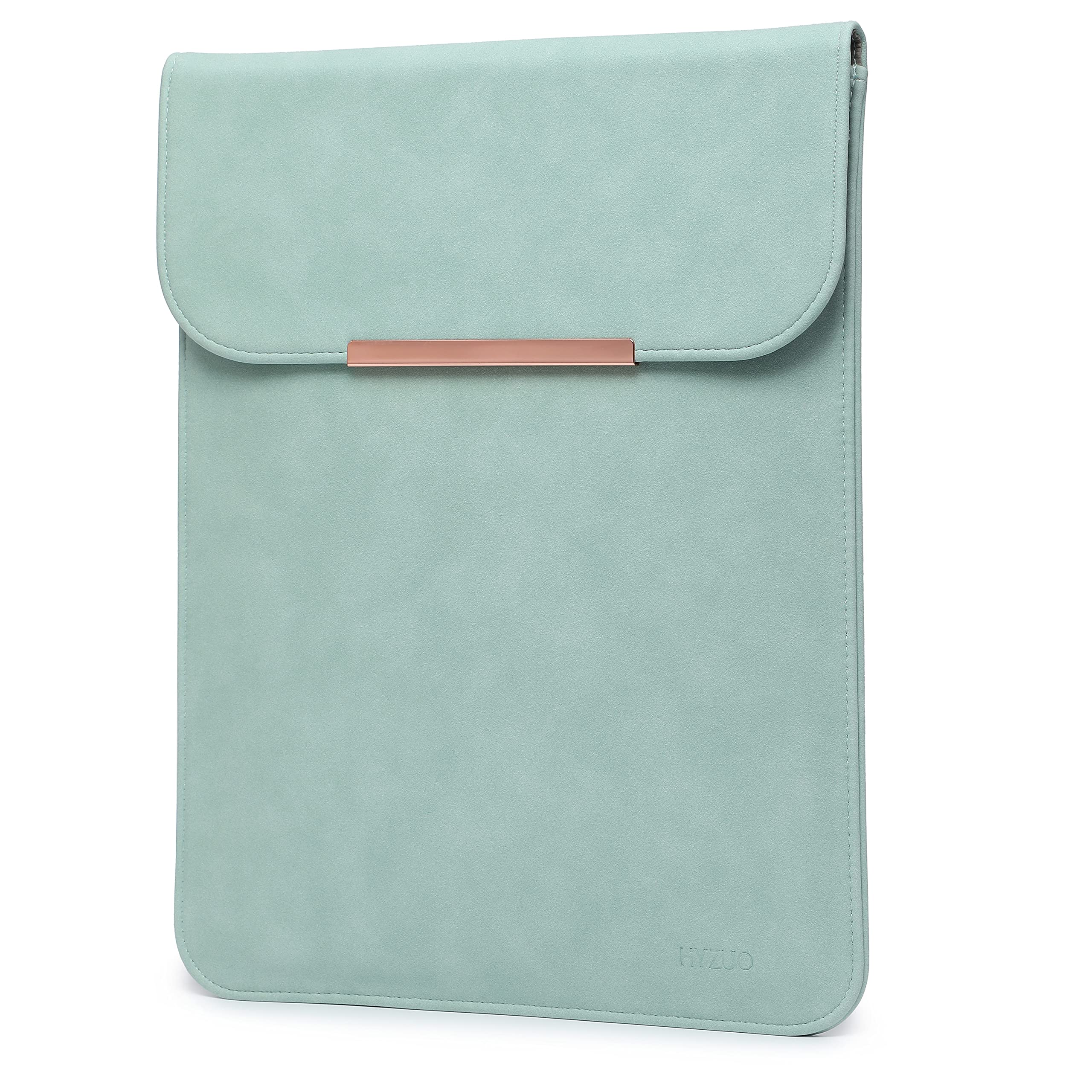 HYZUO 15-16 Inch Laptop Sleeve Bag Compatible with MacBook Pro 16 M4/M3/M2/M1 2025-2019, MacBook Pro 15 2012-2015 A1398, XPS 15, Faux Suede Leather Case, Rose Gold Metal Trim-Mint Green