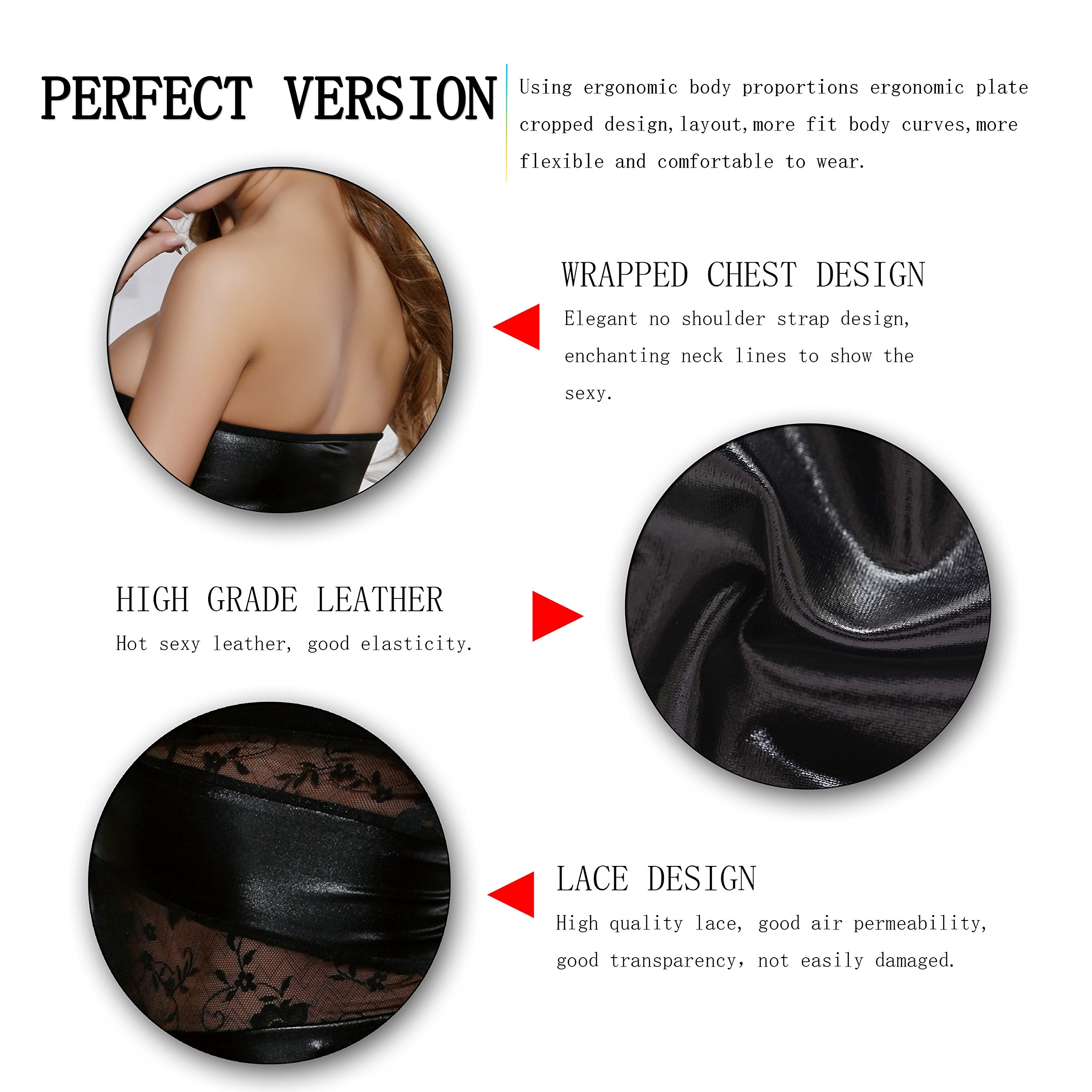 xspice Wet Look Club Wear Strapless Women Lingerie Bodysuit Tube Jumpsuit Black