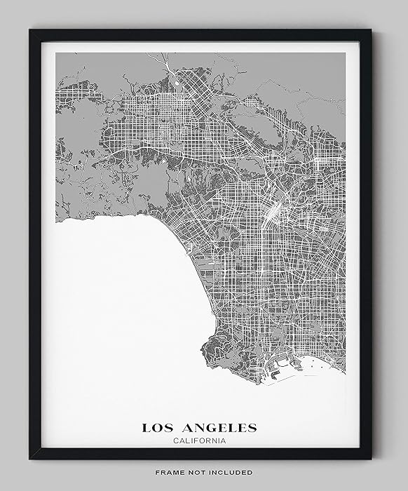 Los Angeles City Map Wall Art - 11x14" UNFRAMED Print - Modern, Minimal, Black And White LA Wall Decor - Los Angeles Poster, California Souvenirs