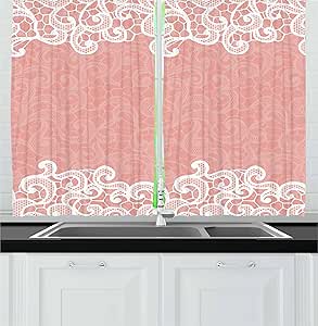 Amazon.com: Ambesonne Peach Kitchen Curtains, Lace Design on Soft ...