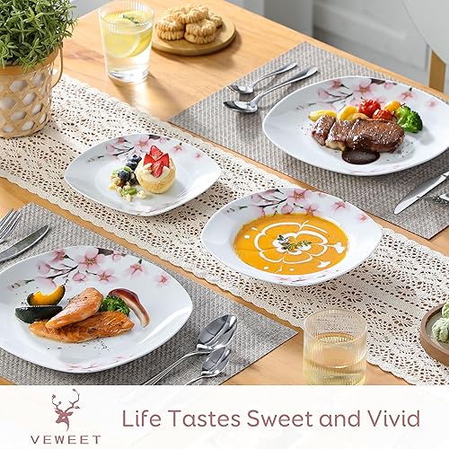 VEWEET, Series Annie, 18-Piece Ivory White Ceramic Porcelain