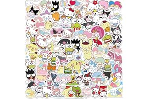 HINAB 100Pcs Kawaii Stickers, Anime Stickers, Hellokitty Stickers MyMelody&Kuromi Cute Stickers Pack Kids Waterproof Sticker Aesthetic Vinyl Stickers, Skateboard Stickers for Teens Girls Adults Kids