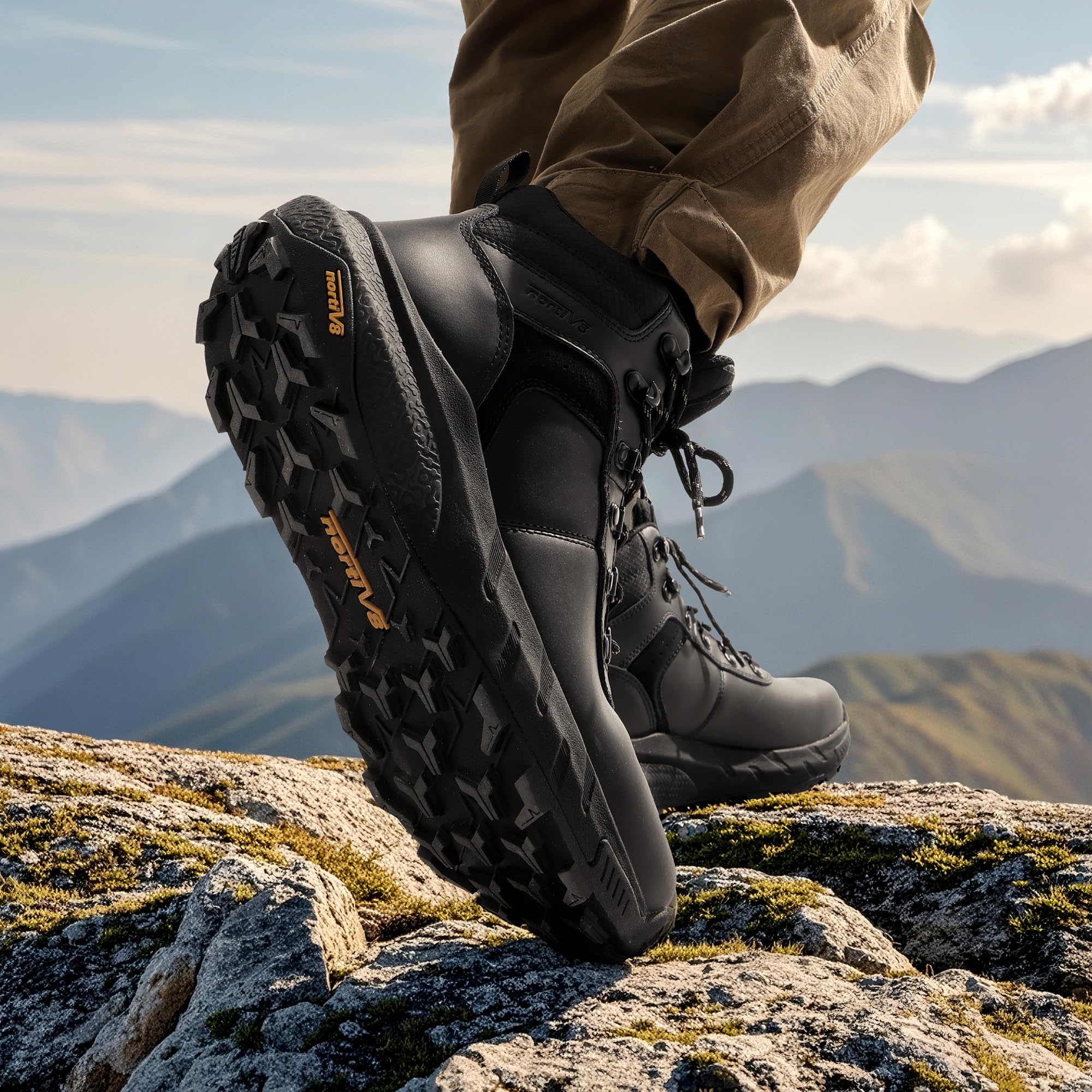 NORTIV 8 Herren wasserdichte Wanderschuhe Leichte Outdoor Mid Trekking Lederschuhe,Size 47,Schwarz,NMUMHB2505 2