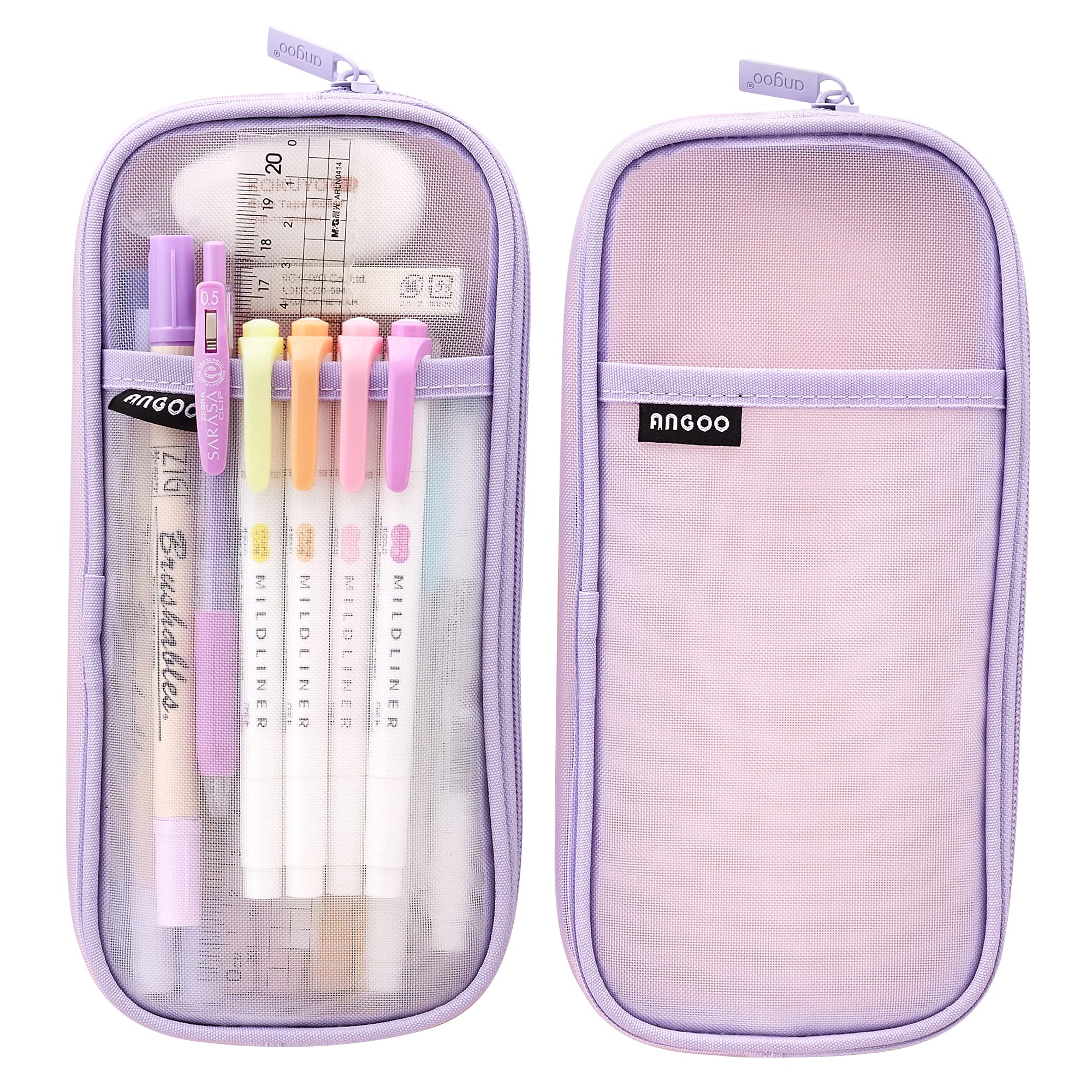 Clear Pencil Case for Exams, Large Transparent Mesh Exam Pencil Case with Compartments for Girls Boys, Big Pencil Pen Pouch Bag Stationery Storage Organizer for School Office College Students, Purple