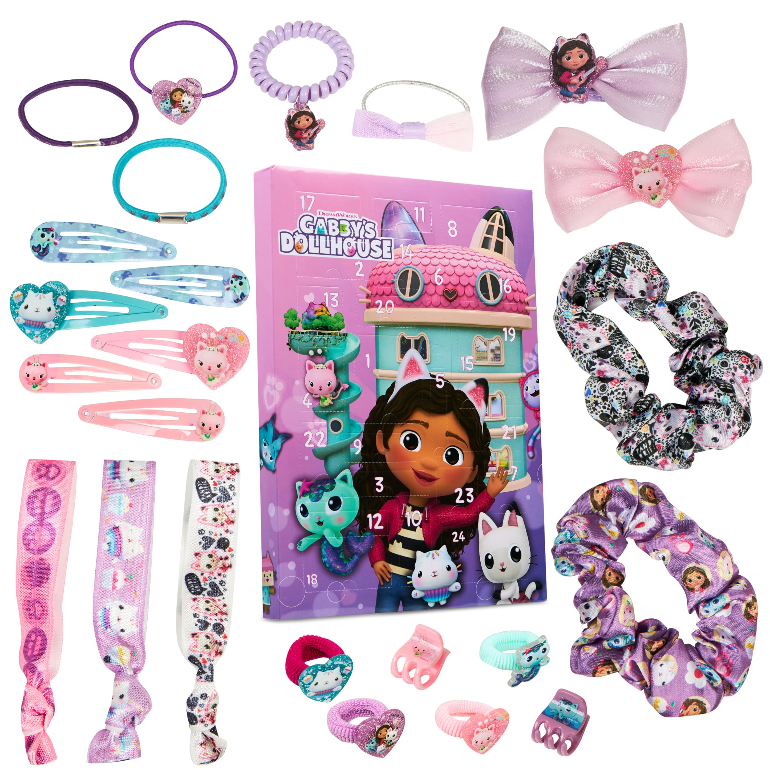 Gabby’s Dollhouse Advent Calendar 2025 for Girls Hair Accessories Christmas Countdown Calendar Hair Clips Bands Scrunchies Gifts for Girls