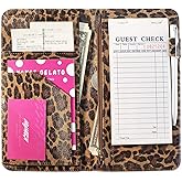 Server Book for Waitress Book with Zipper Pocket, 5x9 Leopard Magnetic Closure Server Wallet with Money Pocket and Zipper Pouch, Restaurant Waitstaff Organizer Fit Server Apron