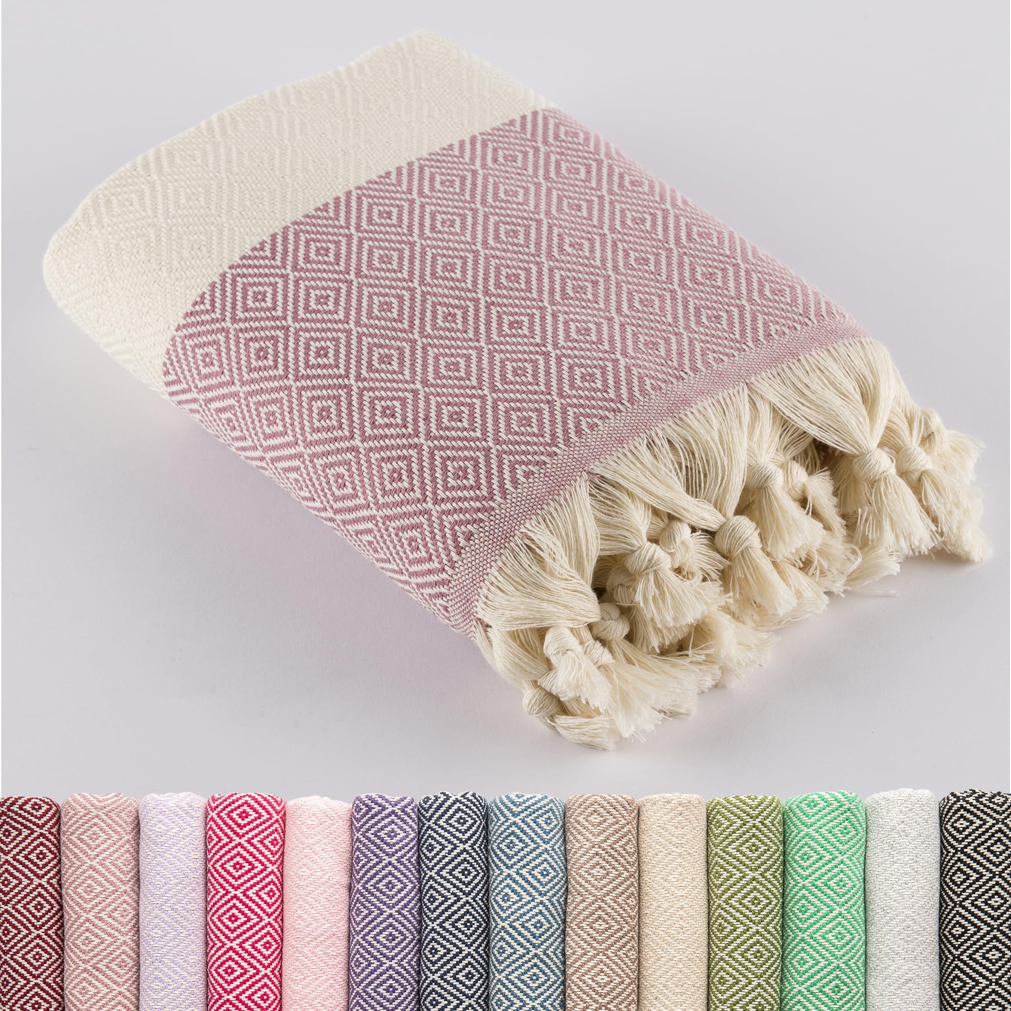 LUCIDUS XXL Hammam Towel 100 x 200 cm - Premium Beach Towel 100% Turkish Cotton - Quick Drying & Sand-Free - Extra Large Sauna Towel & Picnic Blanket - Lightweight for Travel & Yoga (Dusky Pink