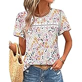 WIHOLL Womens Tops Boho Summer Outfits 2026 Short Sleeve Shirts with Lace Beach Vacation Clothes Casual S-3XL