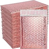 SEUNMUK 50 Pieces Holographic Metallic Bubble Mailers Rose Gold, 6 x 9 Inch Self-adhesive Padded Mailing Envelopes, Rose Gold Cushion Envelopes for Mailing, Shipping, Packing