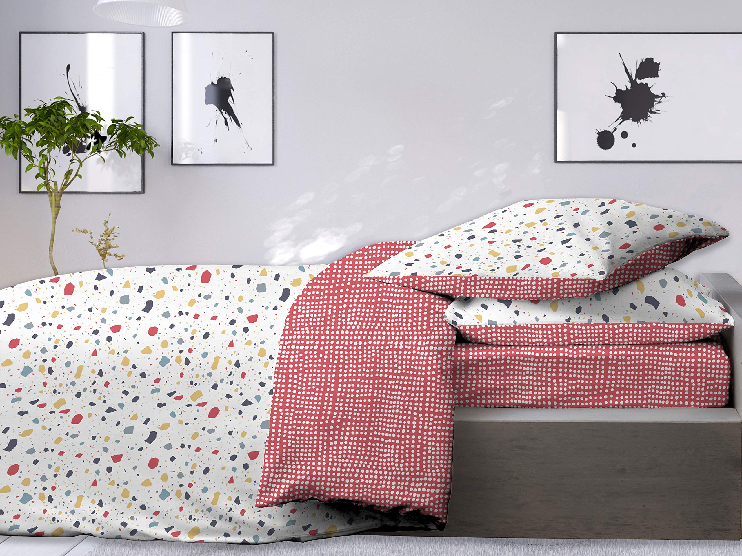 CALITEX 3-Piece Bedding Set 260 x 240 cm Terrazzo, 100% Cotton, Multi-Colour, 260 x 240 cm