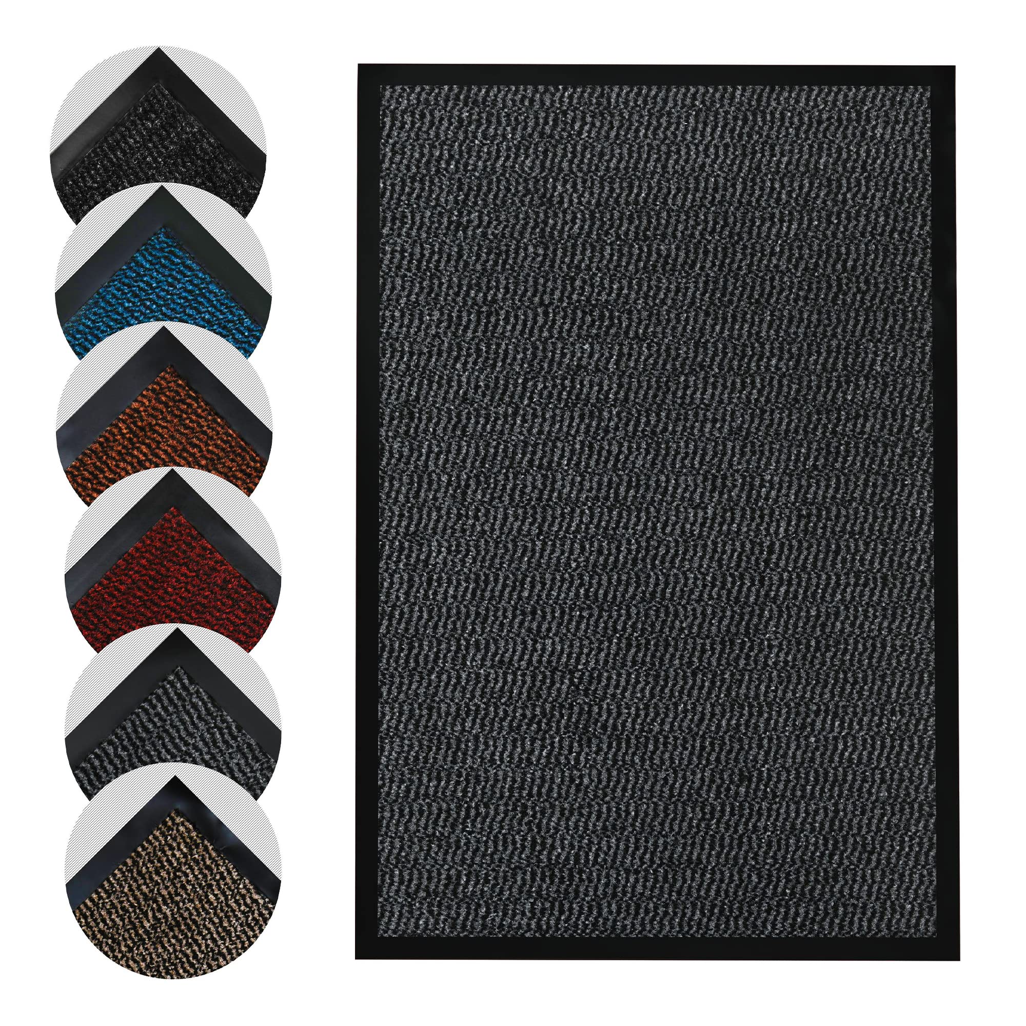 Homatz Indoor Outdoor Door Mat 60x80cm, Grey - Heavy Duty Rubber Kitchen Floor Rug, Carpets | Non-Slip Washable Dirt Trapper Doormats Super Absorbent Front Door Mat Barrier Mat