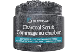 M3 Naturals Charcoal Scrub Face Foot & Body Exfoliator Infused with Collagen and Stem Cell - Natural Exfoliating Salt Body Sc