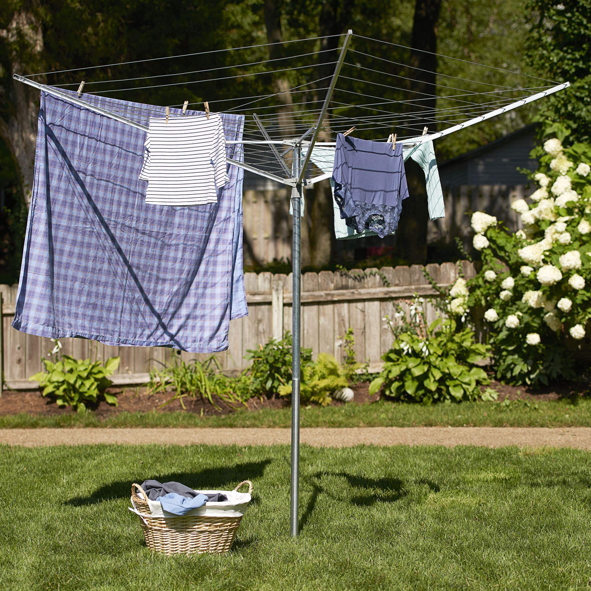 Household Essentials 17120-1 Rotating Outdoor Umbrella Drying Rack | Aluminum Arm and Steel Post | 12 Lines, 165 Feet Clothesline