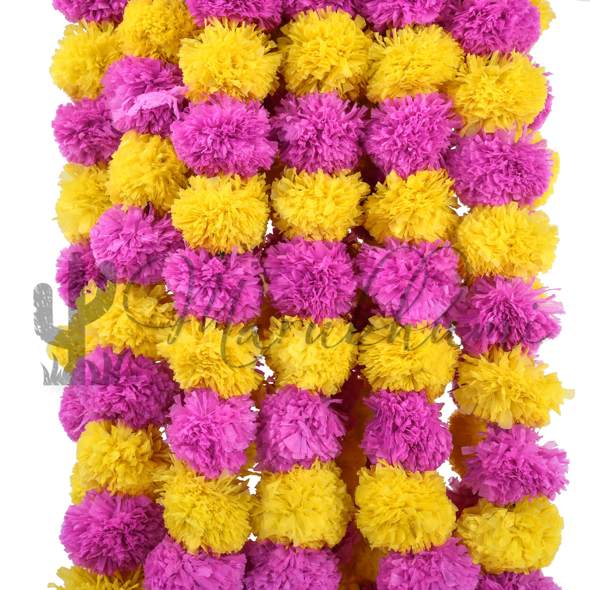 Photo 1 of Marubhumi 5 PC - 5 feet Artificial Marigold Flower Garland – Long Strands for Diwali, Wedding & Festive Decoration – Traditional Indian Home Decor