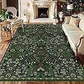 5×7 Dark Green Washable Floral Area Rug,Vintage Boho Soft Low-Pile Living Room Rugs, Stain Resistant Botanical Non-Slip Carpet for Bedroom,Dining Room, Kids Nursery,Home Decor