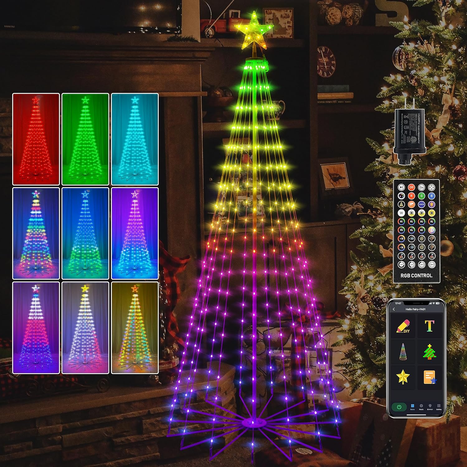 Tree Toppers - Holaurora Lighted Outdoor Christmas Tree, 7ft 295 LED Artificial Tree with Star Tree Topper, LED Light Show, APP and Remote Control, Music Sync Fairy Lights, Perfect for Outdoor Christmas Decorations