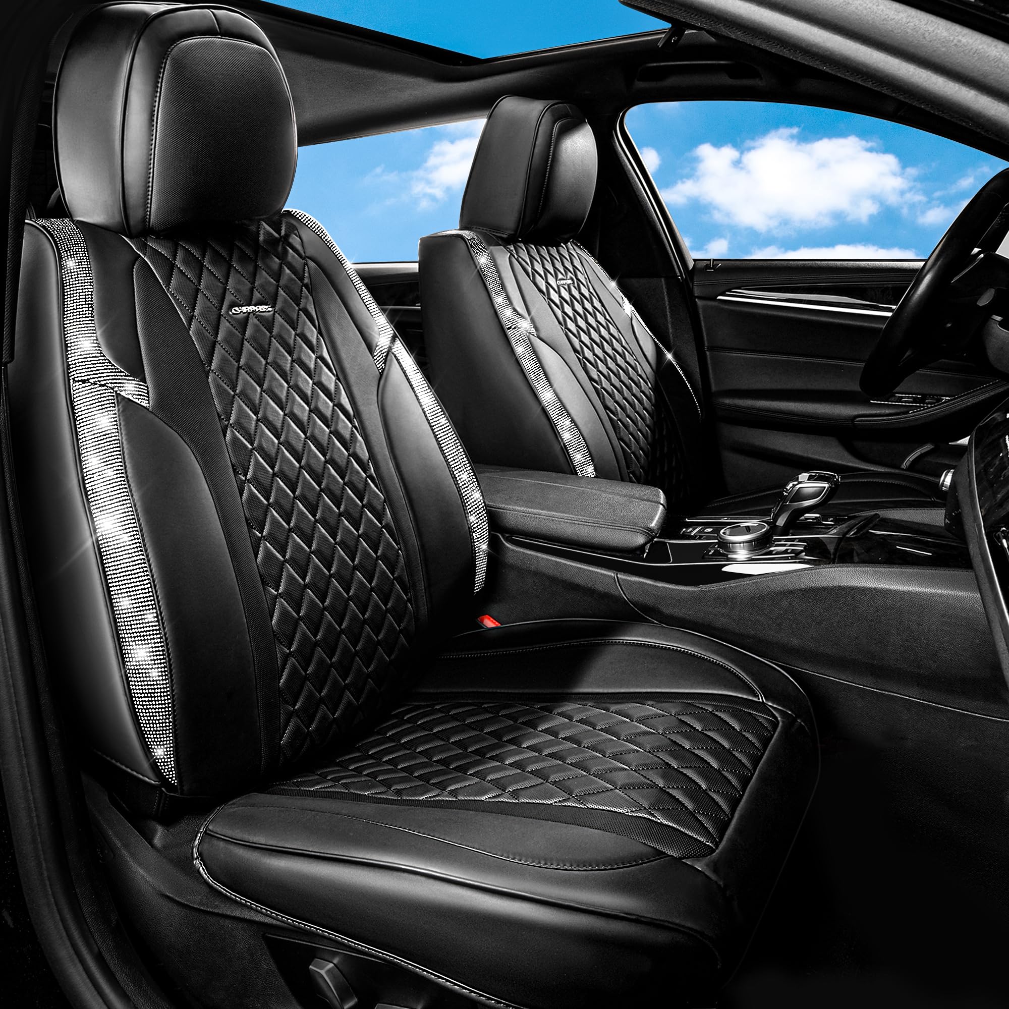 CAR PASS 1 Pair Shining Rhinestone & Nappa Leather