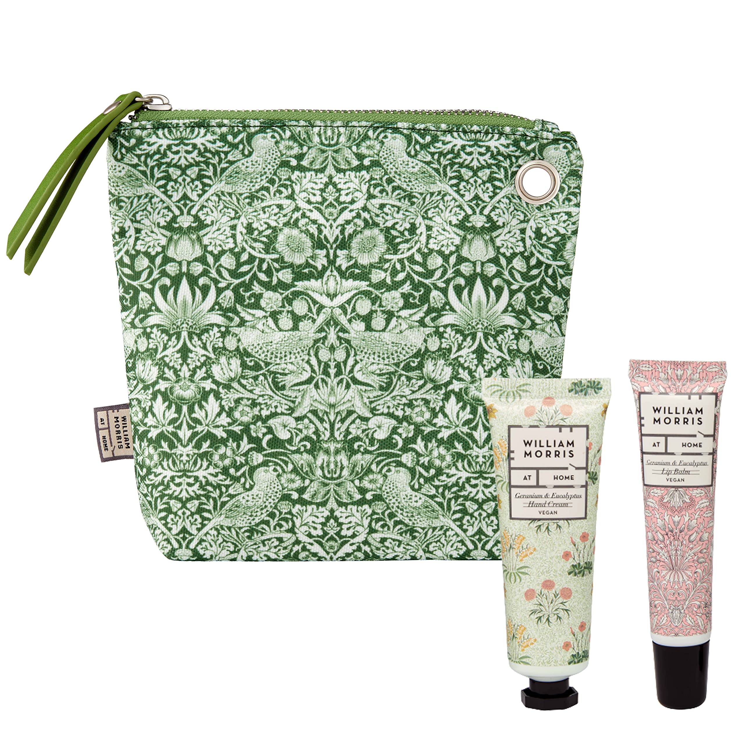 William Morris At Home Hand Cream 30ml, Lip Balm 10ml, Zip Cosmetic Bag With Eyelet, Toiletry, Make Up Essential, Moisturiser, Shea Butter, Travel Size, Vegan and Cruelty Friendly, Beauty Gift For Her