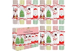 Lulu Home 12 Pack No-Snap Christmas Crackers Set, Party Favors with Hats, Jokes & Small Gifts for Xmas Holiday Dinner Table Decorations and Supplies, Each 6.5" H x 1.4" Dia