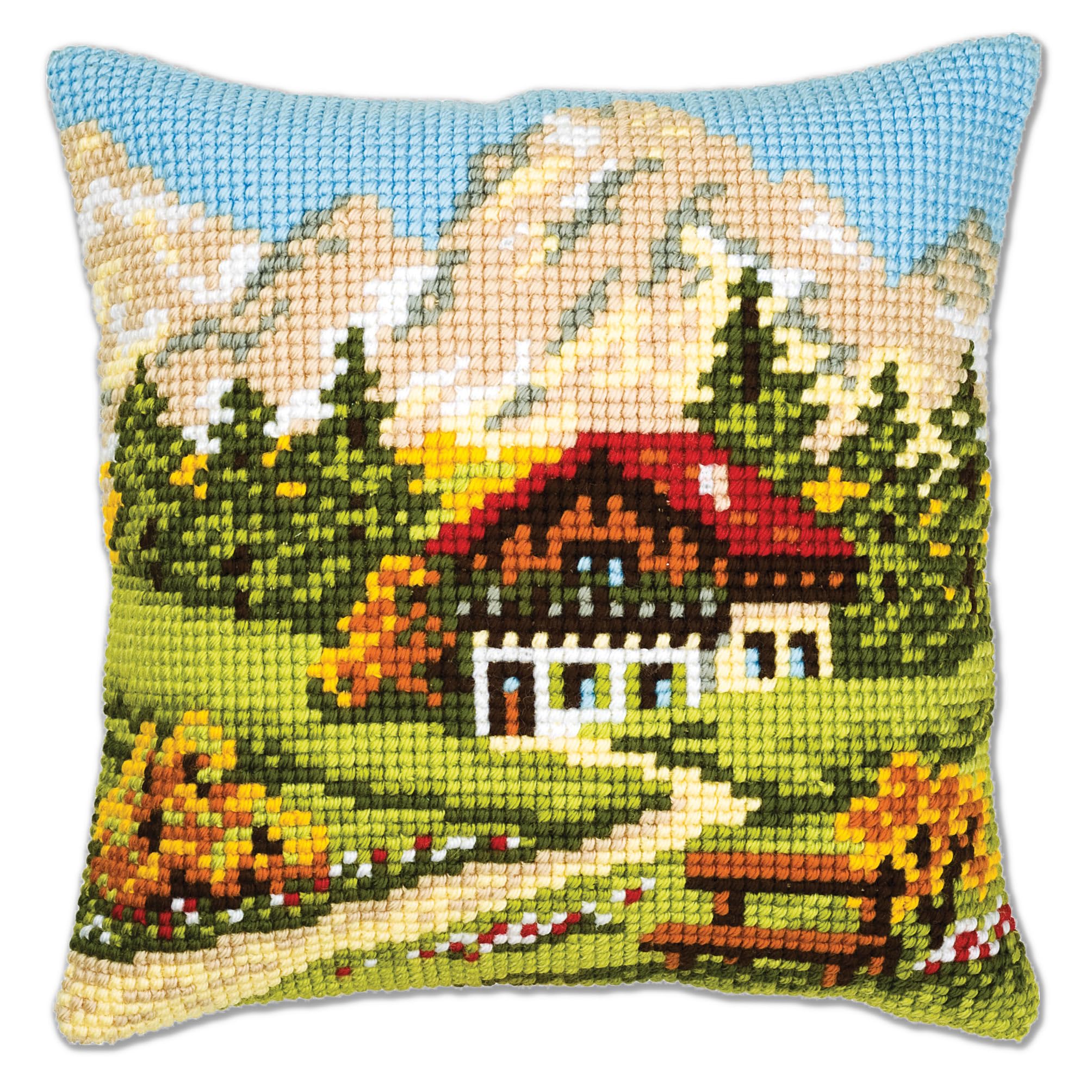 Vervaco Mountain Scene Cross Stitch Cushion, Multi-Colour