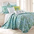 Levtex Home Spruce Teal Quilt Set - King Quilt + Two King Pillow Shams - Paisley Pattern in Teals, Greens and Blues - Quilt Size (106 x 92) and Pillow Sham Size (36 x 20) - Reversible - Cotton