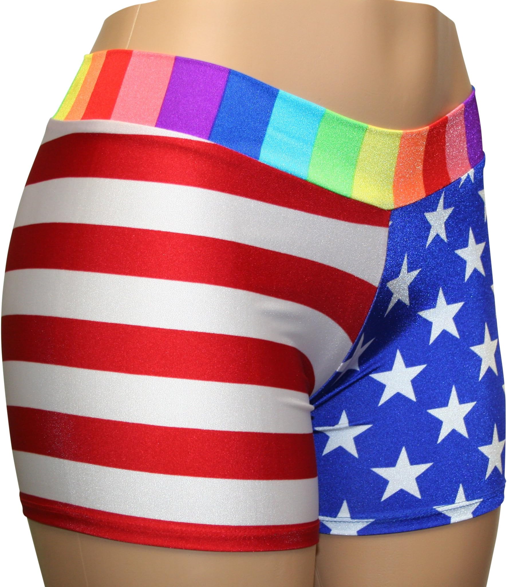 Rainbow USA Stars and Stripes Biker Booty Shorts