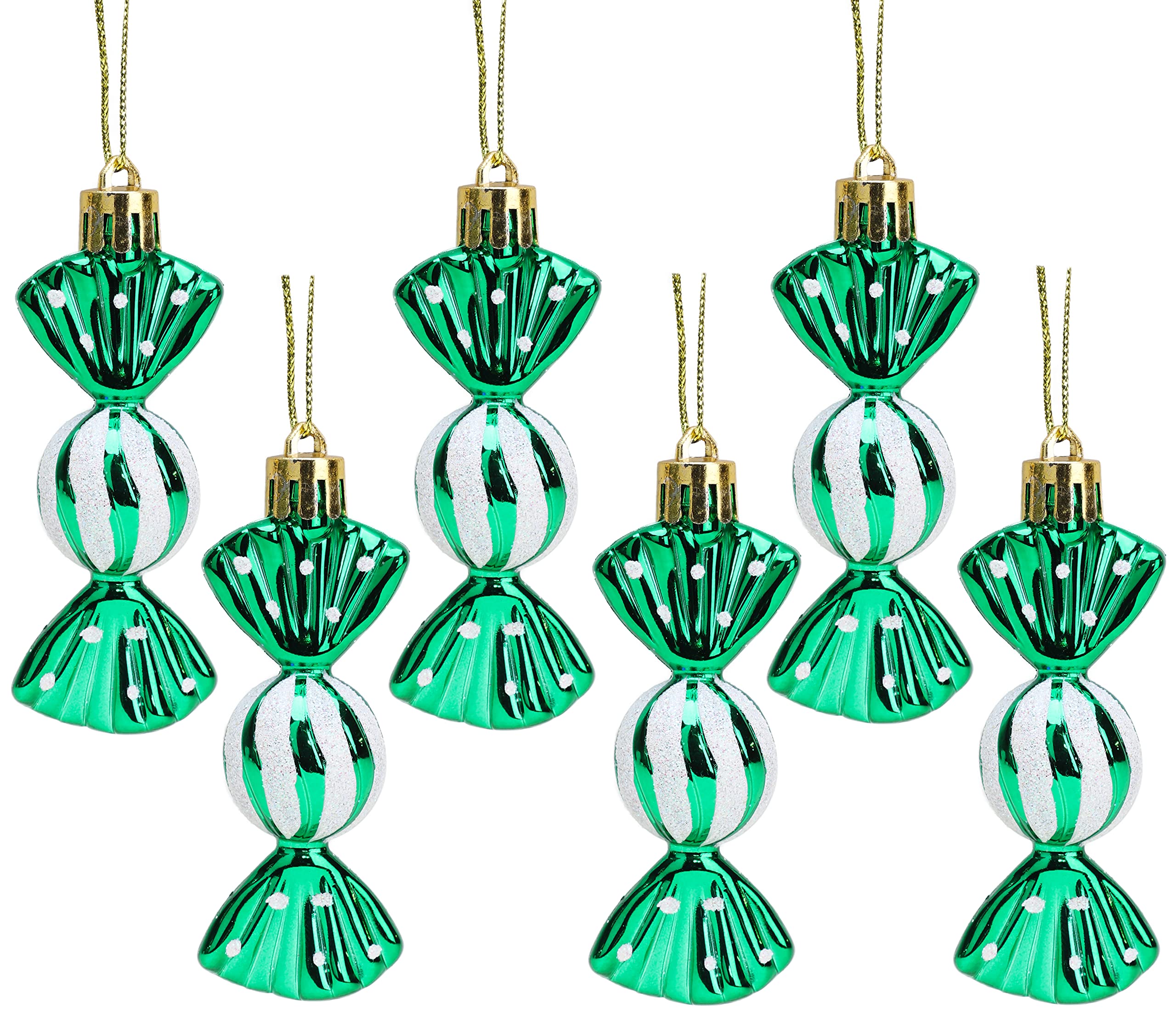 Christmas Concepts® Pack of 6-80mm (3.2") Mini Sweet Shaped Baubles – Shiny & Glitter Decorated – Christmas Tree Decorations (Emerald Green)