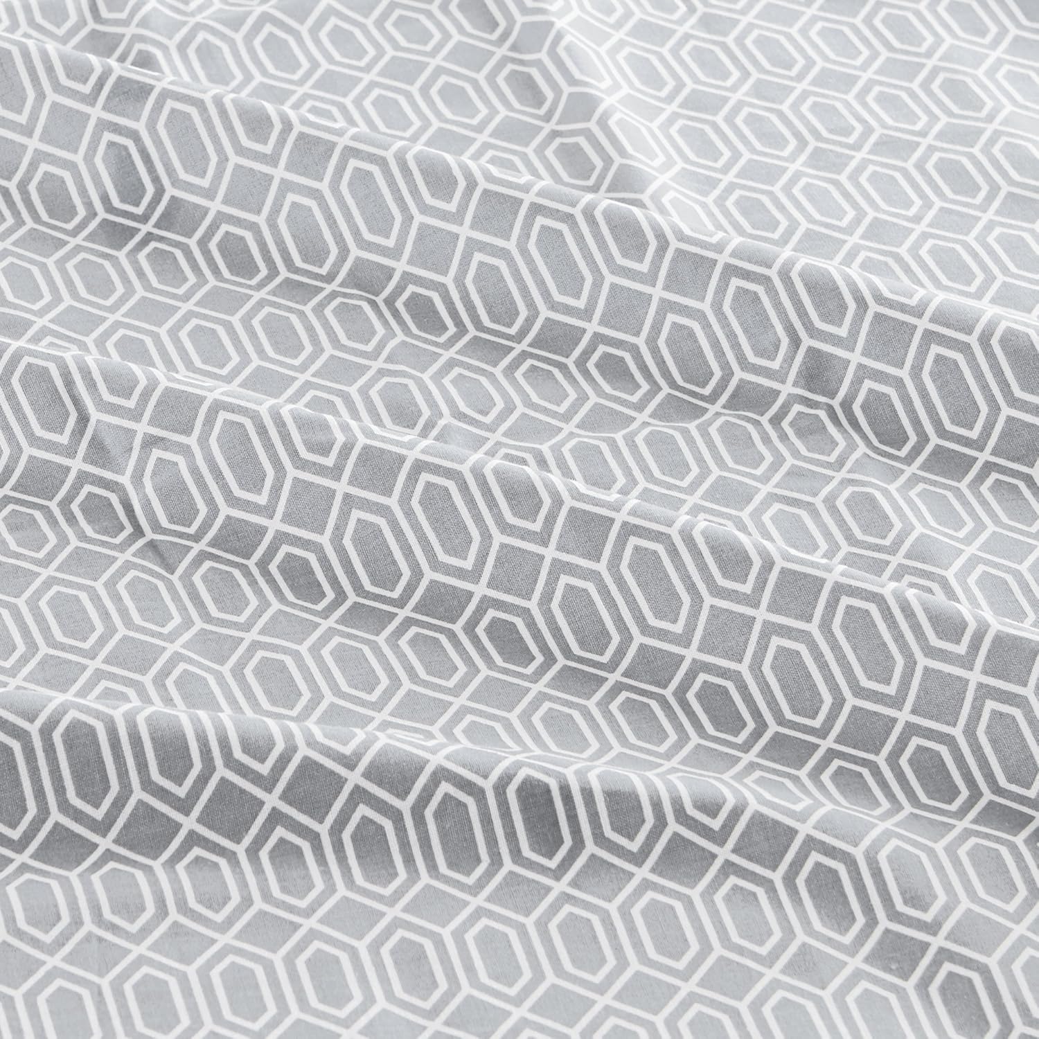 Comfort Spaces 100% Cotton Percale 4 Piece Set Ultra Soft Breathable Deep Pocket Printed Geometric Pattern Sheets with Pillow Cases Bedding, Full, Diamond Tasha Grey: Home & Kitchen