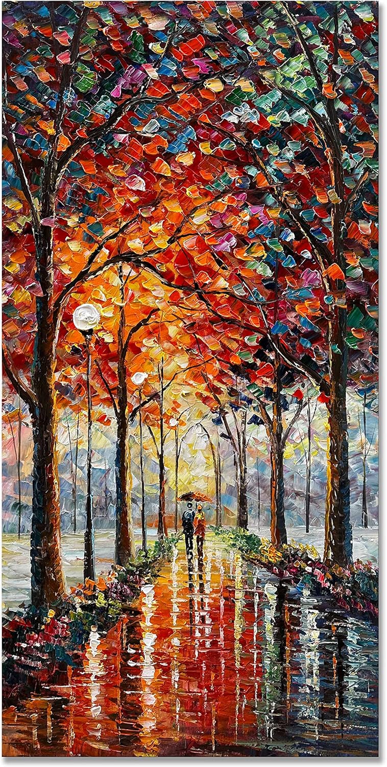 Paintings - Creespi Hand Painted Landscape Canvas Vertical Wall Art,Contemporary Abstract Textured Tree Oil Paintings for Wall Decorations 24x48 inch