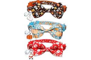MIIEMIU 3 Pack Holiday Cat Collar with Bow and Bell, Halloween Thanksgiving Christmas Cat Collar for Boys and Girls Kitties Kittens