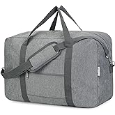 Narwey Foldable Carry on Luggage 22x14x9 Airline Approved Duffle Bag for Travel Packable Duffel Bag for Traveling Airplane for Women and Men 40L (Grey (With Shoulder Strap))