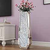 SHYFOY 30" Floor Vase Crushed Diamond Mirrored Vase Silver Tall Vases for Floor, Large Crystal Glass Decorative Floor Vases for Living Room Office Corner Hallway Home Decor