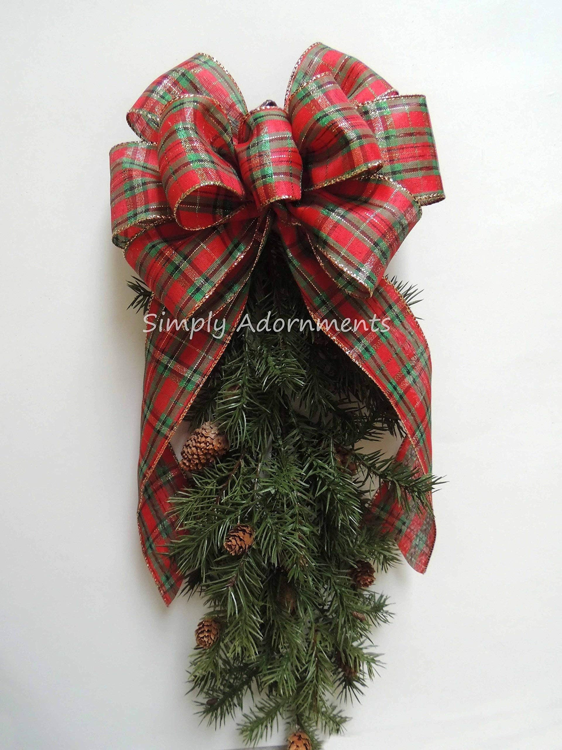 Mettalic Gold Red Green Holiday Plaid Bow Red Scotch Plaid Christmas Wreath Bow Red Green Gold Tartan Monogram Christmas Bow Country Plaid Wedding Bow Chistmas Plaid Topper Bow