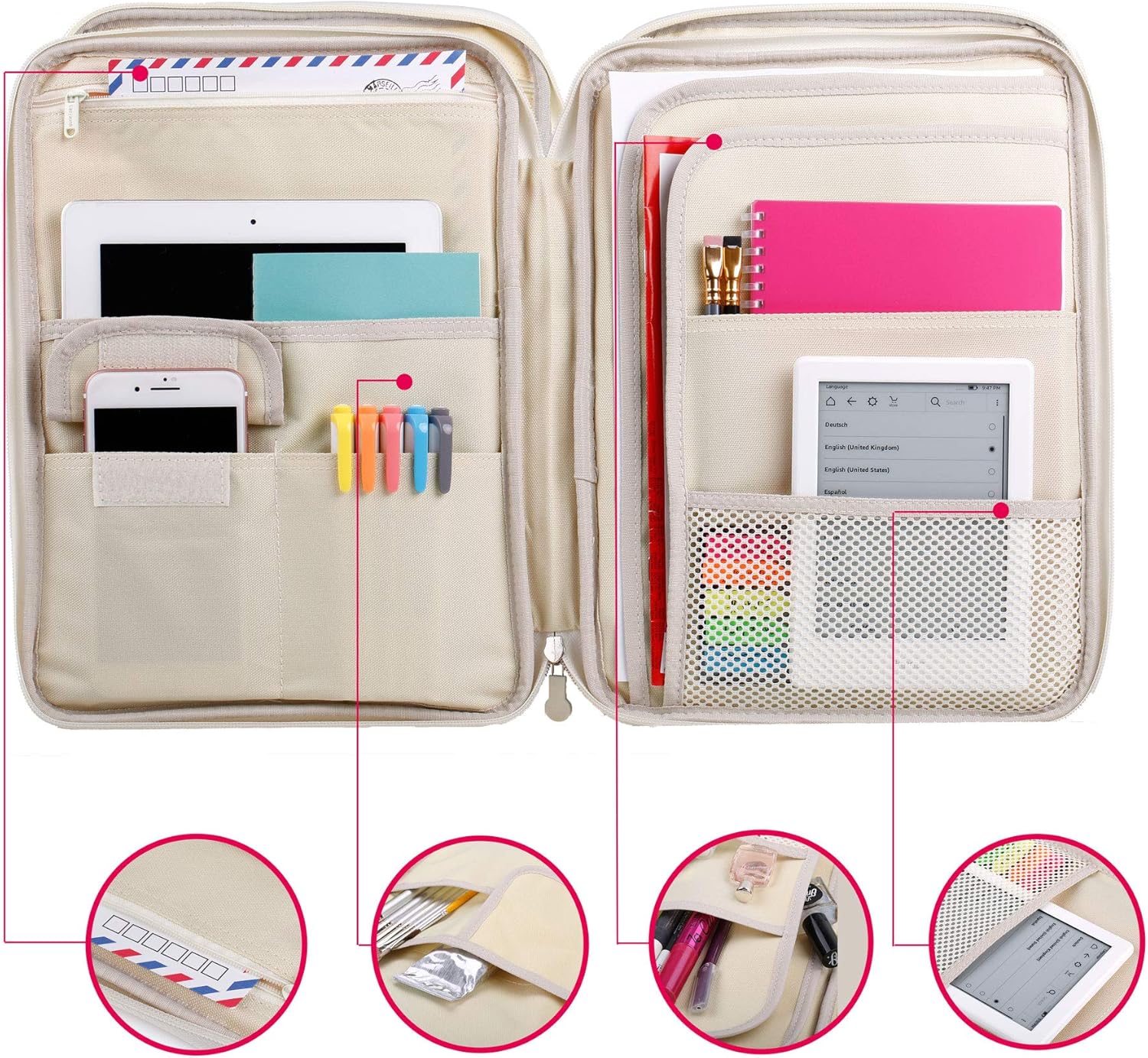 Lazyaunti Zipper Portfolio Organizer A4 Note Pouch-Waterproof Document Bags/Zipper Binder/Paper Case for 12.5" Mac, 12.5"Tablet, Pens, washi Tape, Journals, Sketch Books(Black) : Office Products
