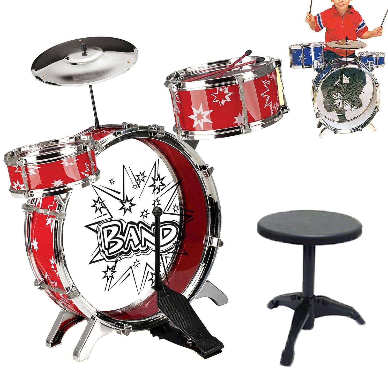 Big Band Drum Set with Chair Music Toy Instrument for Kids (8 Pc