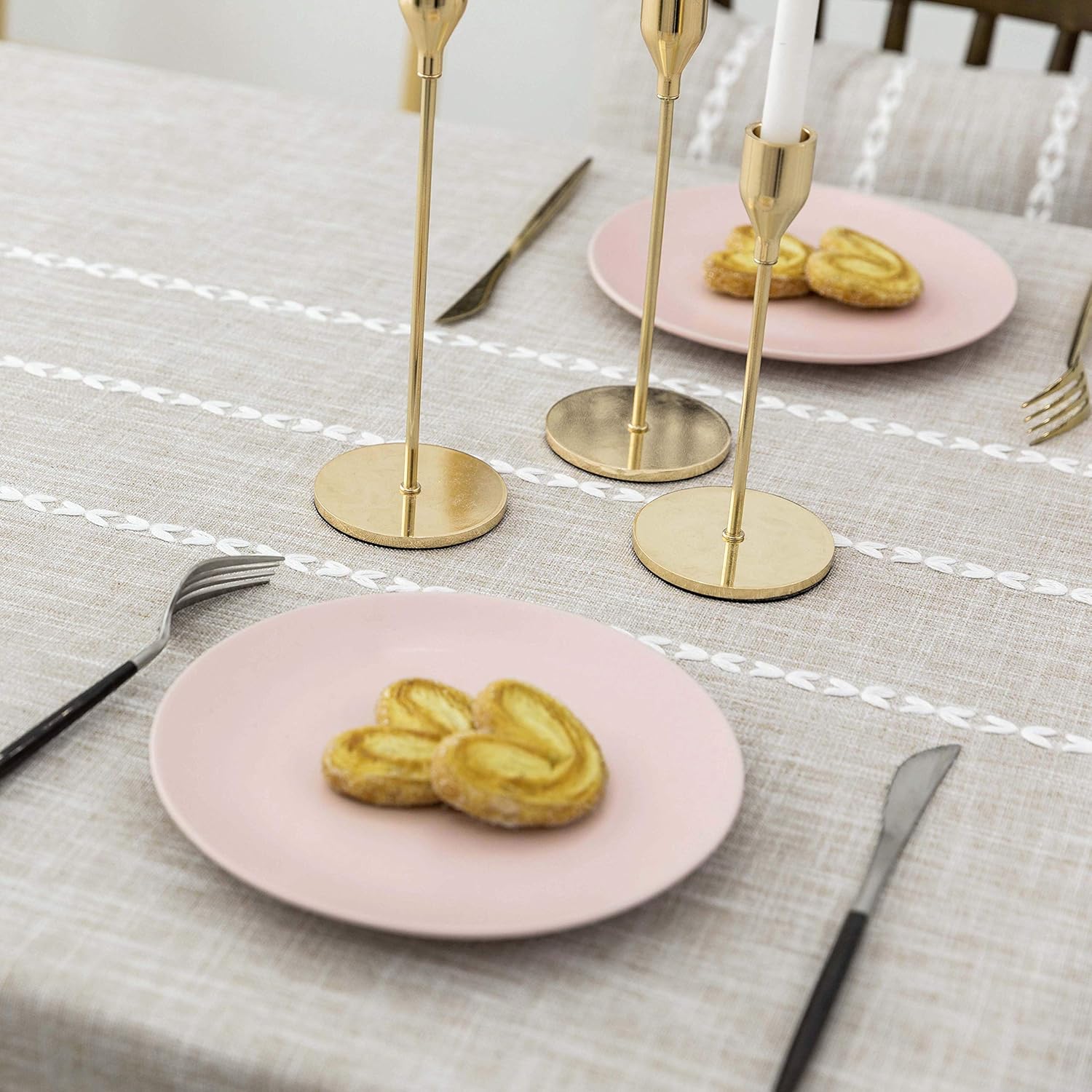 Home Brilliant Faux Burlap Tablecloth Rectangular Oblong Table Cover for Kitchen Dinning Striped Tabletop Decoration (52 x 72 Inch, Light Linen): Home & Kitchen