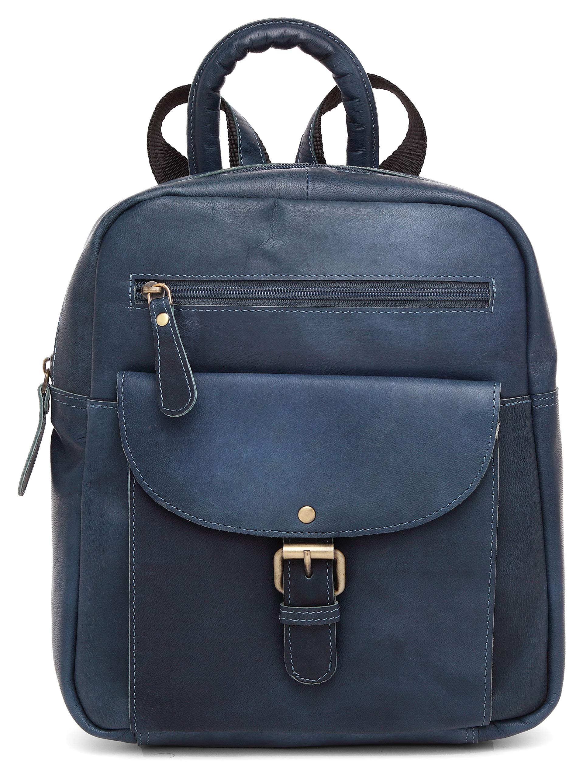 J. Wilson London Ladies Backpack Leather Backpack For Women Girls Schoolbag Casual Daypack School Bag Satchel (Vintage Blue)