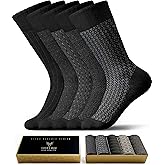 SOCKS BOX Mens Dress Socks, Premium Bamboo Rayon Socks for Men, Patterned, Elegant Design, 5/10 Pack, Gift Box
