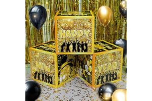 KatchOn, Happy New Years Decorations 2026 - Pack of 3 | New Year Balloon Boxes 2026 for New Years Eve Party Supplies 2026 | Black, Gold New Year Balloons and Confetti Boxes | NYE Decorations 2026