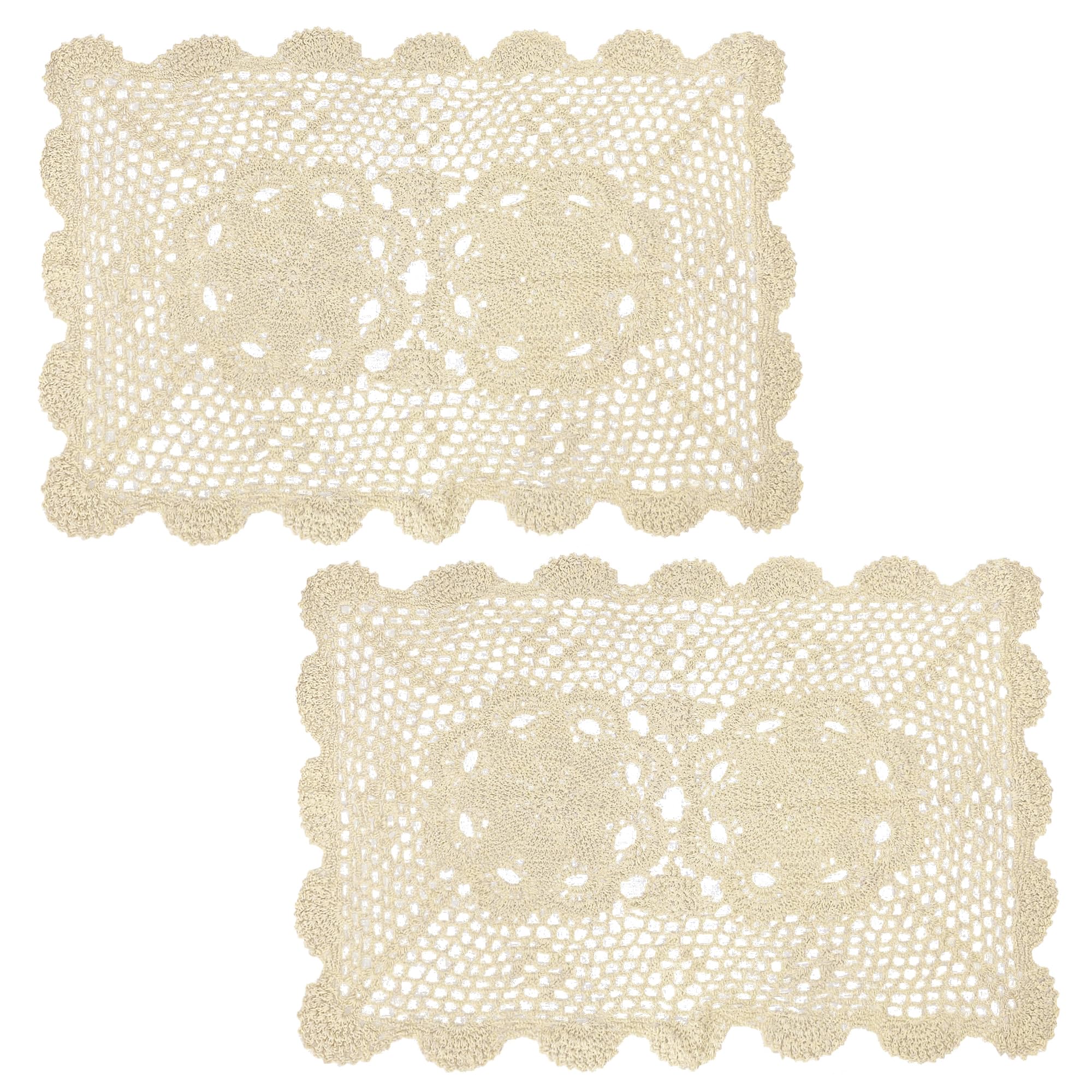 kilofly Crochet Cotton Lace Table Placemats Doilies Set, 2pc, Oblong, Beige,15 x 23 inch