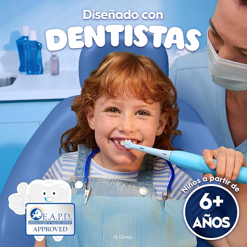 iO Kids Disney Stitch escova de dentes elétrica para crianças +6 anos, 1 cabeça, Travel Case, 3 modos com modo sensível Adequado para crianças, temporizador com música