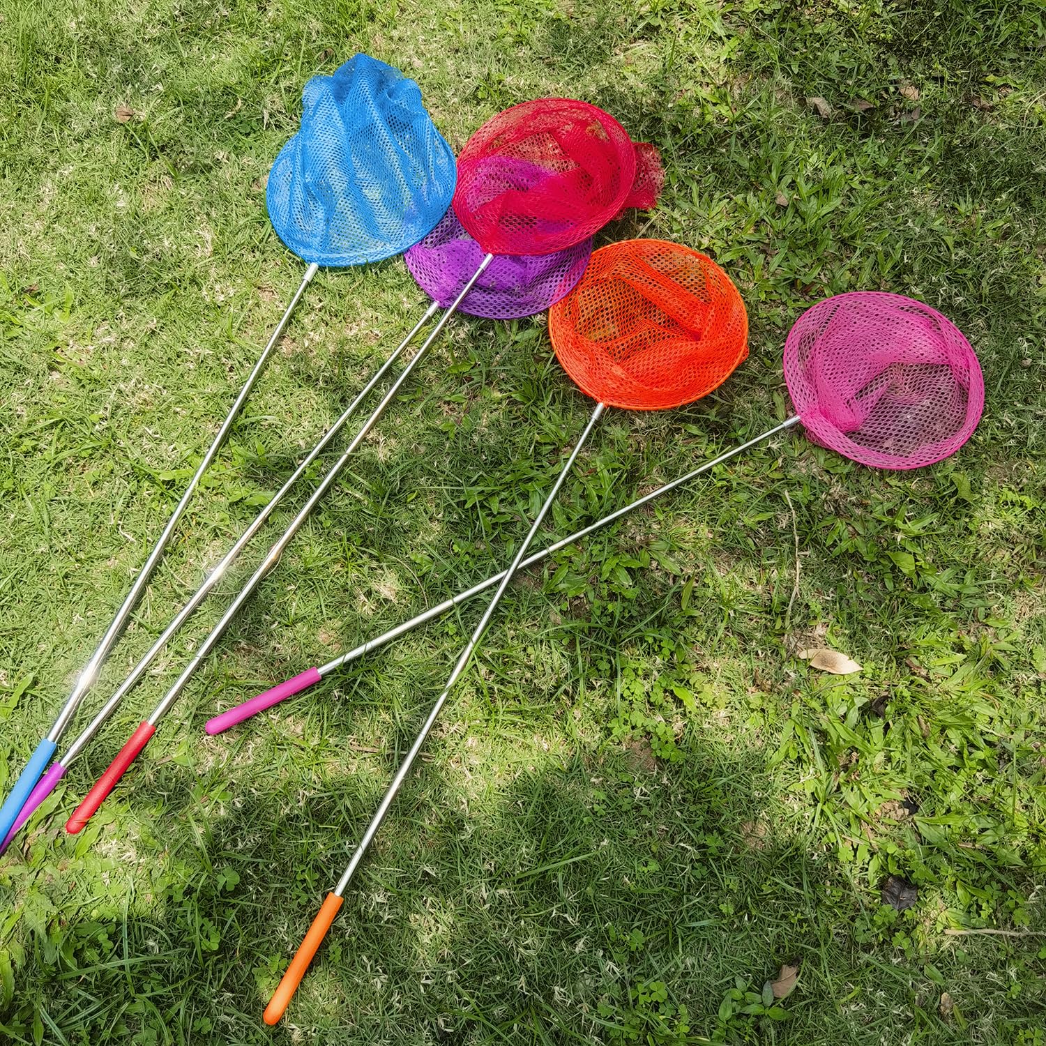 2 Pack Kids Telescopic Butterfly Fishing Nets for Kids Catching Butterfly Net Outdoor Tools for Catching Fish Ladybird, Extendable 34 Inches and Anti Slip Grip