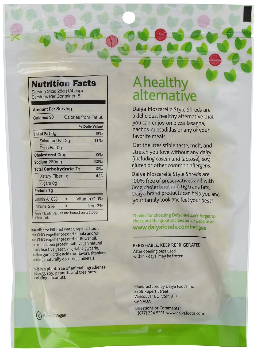 Daiya Mozzarella Style Shreds 8 Oz Amazon Com Grocery Gourmet Food