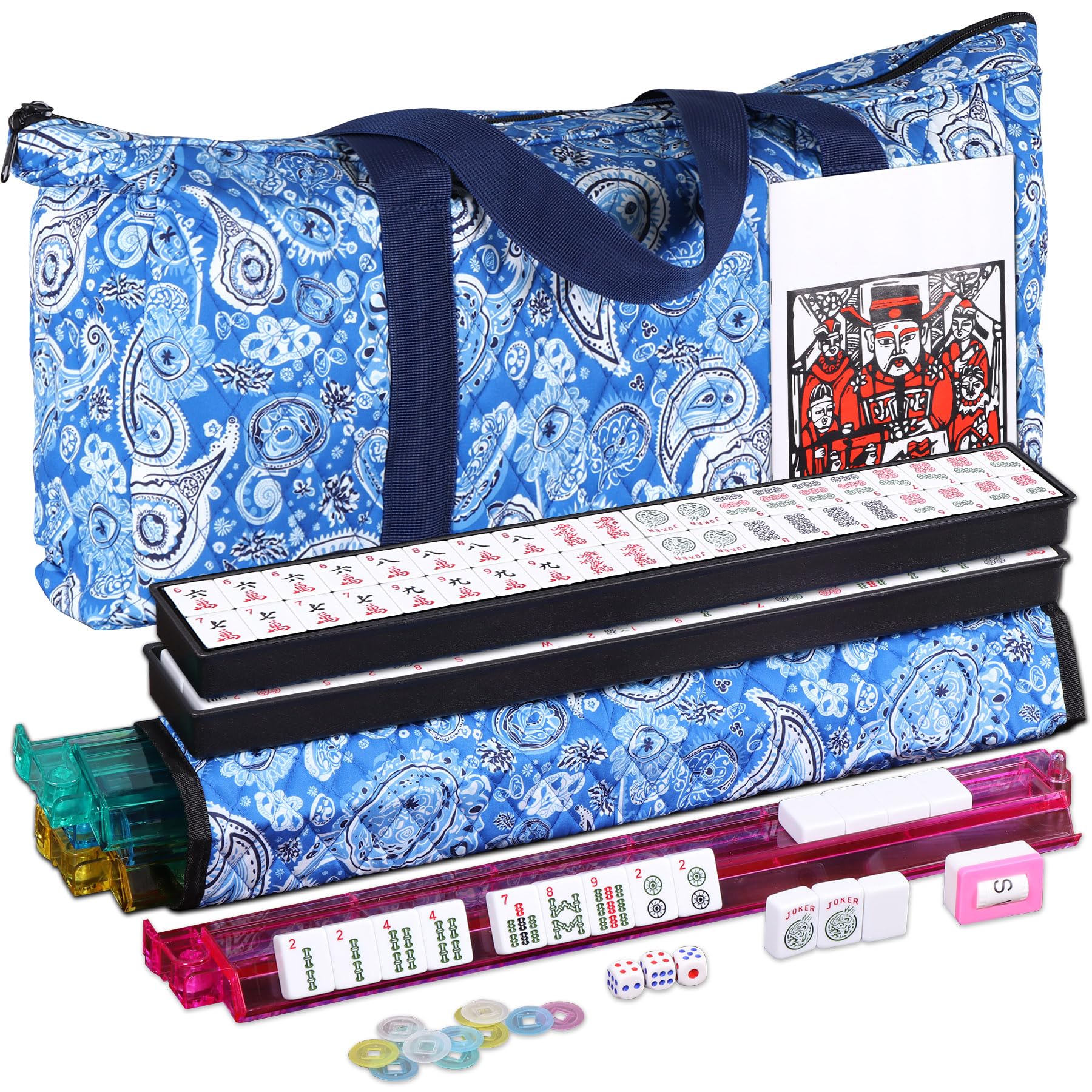Nova Microdermabrasion American Mahjong Mah Jongg Set 166 Tiles 4 All-in-One Color Rack/Pushers Soft Bag Full Size Complete Mahjongg Ma Jong Set (Blue) Image