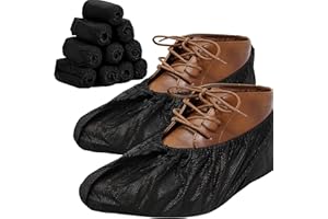 RE GOODS Shoe Covers - X Large Elastic Fit, Extra Thick, 100 Pack, Black Disposable Boot and Shoe Booties, Non Slip, Indoor Outdoor Use