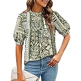 PRETTYGARDEN Floral Tops for Women Blouses Dressy Casual 2026 Summer Trendy Outfits Boho Pleated Short Sleeve Shirts