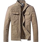 WenVen Men's Spring Cotton Military Jacket Casual Lightweight Canvas Field Coat