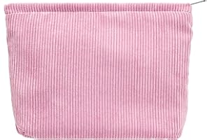 PAZIMIIK Makeup Bag Large Zipper Corduroy Make Up Pouch for Purse Travel Canvas Cosmetic Organizer for Women Brush Storage,Pink